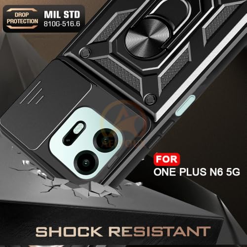 Image of Armor Bumper Back Cover Case for OnePlus N6 5G Rotating Camera Cover, Ring Holder & Kickstand | Heavy Duty & 360 Degree Protection Back Cover for OnePlus N6 5G (Black)