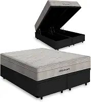 Cama Box Baú + Colchão de Molas Ensacadas - AirTech SpringPocket - Ortobom (Preto, Queen)