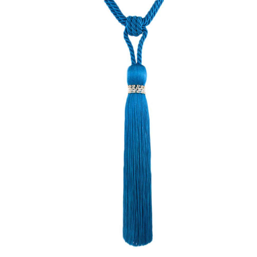 Embrasse rideaux strass et pompon bleu : passementerie haut de gamme pour décoration intérieure