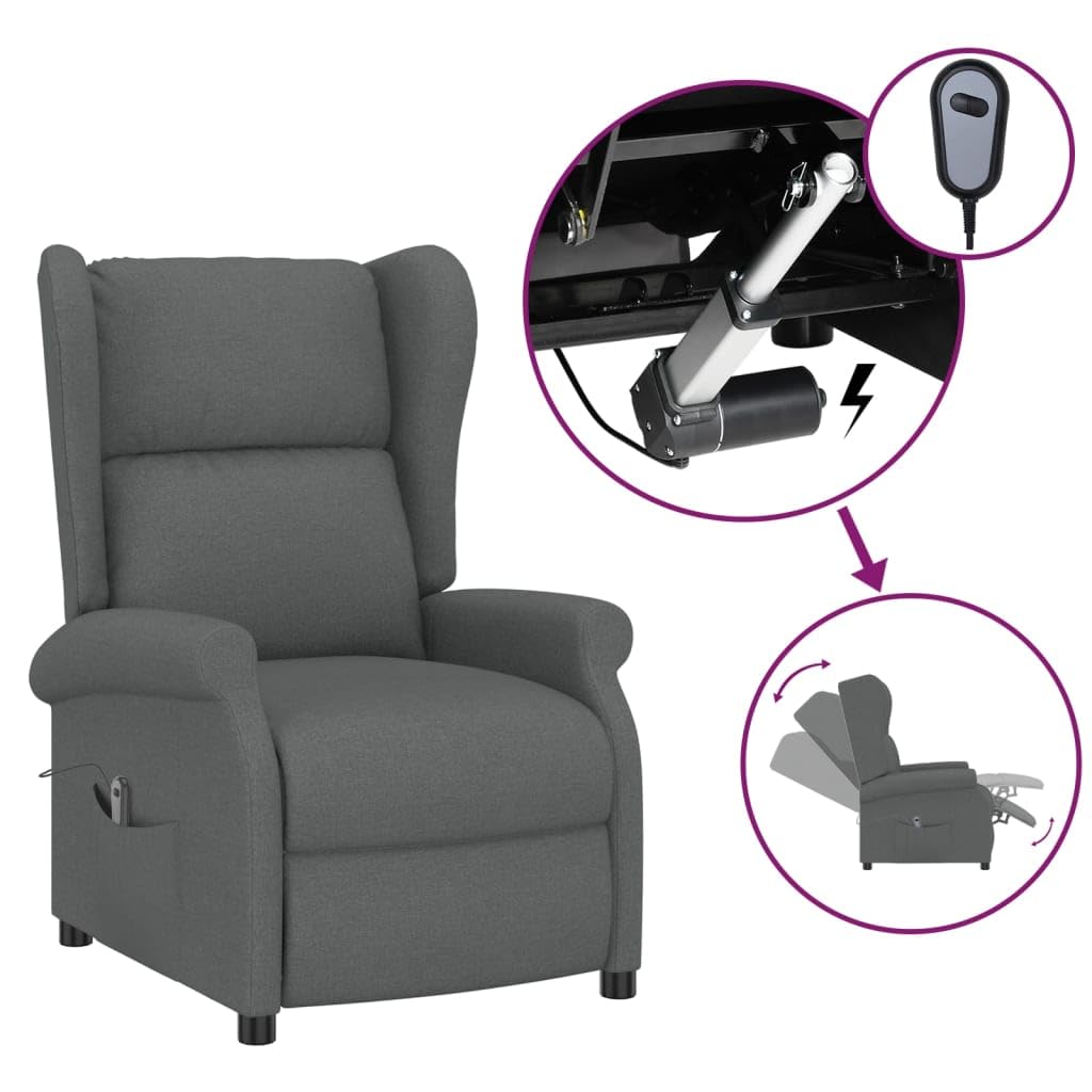 Genérico Sillón orejero reclinable eléctrico de Tela Gris Oscuro,Sillas,Sillones-3098320