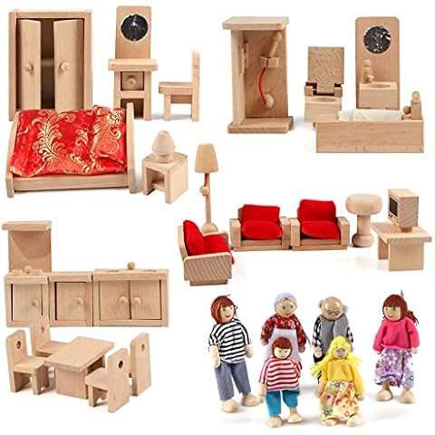 KABENFIS 5 Set Dollhouse Furniture Accessories with a family of 6 dolls Decoration Pretend Play Toys for girls boys Cover