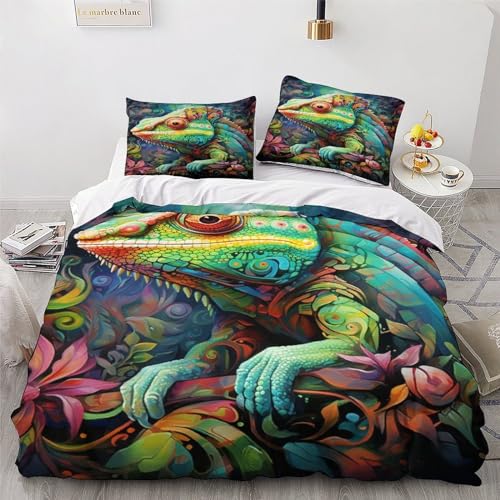 Parure de lit housse de couette caméléon 3 pièces polycoton 200x200cm pour lit double