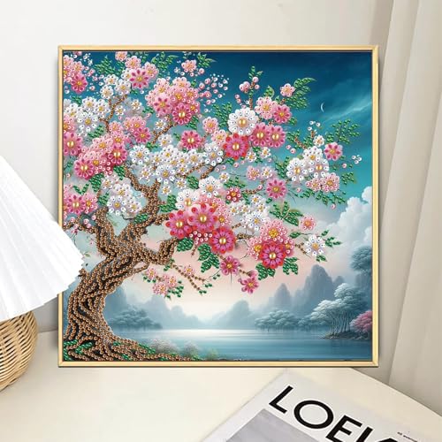 Image of AiYuanzsh Special Shape Diamond Painting Kits for Adults, 5D Crystal Rhinestone Diamond Art Landscape Tree Canvas, DIY Paint by Diamonds Unique Craft Kits, Sparkling Diamond Art Wall Decor