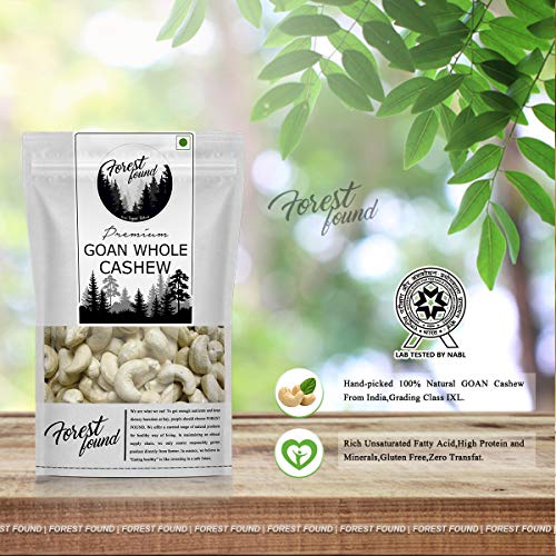 Image of Forest Found Whole Goan Cashew Nuts W320 Grade | Premium Natural & Crunchy Kaju, Sourced from Goa Farms, No Broken Pieces, Zip Lock Reusable Pouch | 400g