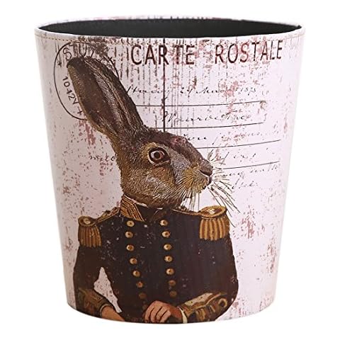 Trash Can, Lingxuinfo European British Style Waste Paper Bin Wastebasket Garbage Can Uncovered Waste Bin for Kitchen Bathroom Bedroom - General Rabbit Pattern Cover