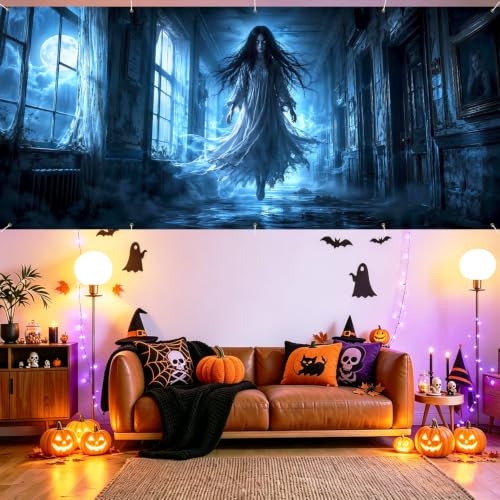 Image of Halloween Garage Door Decorations 7 x 16 ft, Ghost Corridor Cover