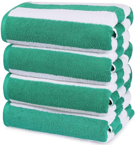 Utopia Towels 4 Pack Cabana Stripe Beach Towel, 30 by 60 Inches, Oversized 100% Ring Spun Cotton Pool Towels, Highly Absorbent Quick Dry Bath Towels for Bathroom, and Swim, Green
