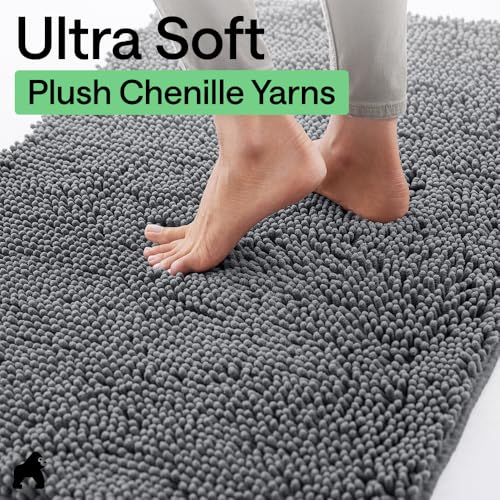 Image of GORILLA GRIP SoakSTOPPER Dog Door Mat, 60x36 Machine Washable Rug Absorbent Doormat Captures Moisture Mud Dirt, Quick Dry Soft Chenille Entryway Rugs Indoor Entrance Mats for Dog Paws, Charcoal