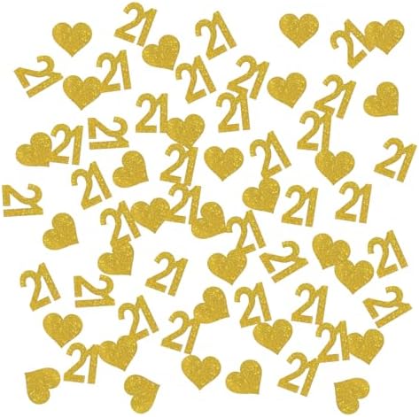 Number 21 Confetti Gold Glitter, Happy 21st Birthday Table Decor,...