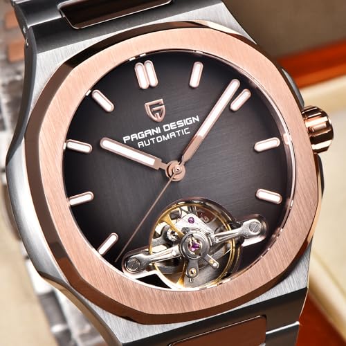 Image of RollsTimi Pagani Design YS025 Men's Automatic Watch Skeleton Dial Tourbillon-Style E3251 Movement Sapphire Crystal 100M Waterproof Stainless Steel Luxury Sports Watch
