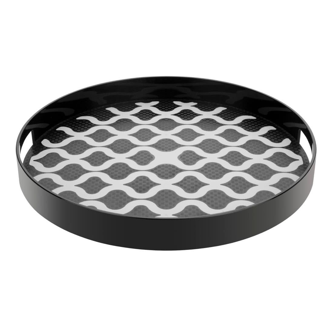 Olympia Kristallon Plastic Round Non Slip Food Tray With Handles 355mm - Serving Tray for Restaurants, Buffets, Catering DP665