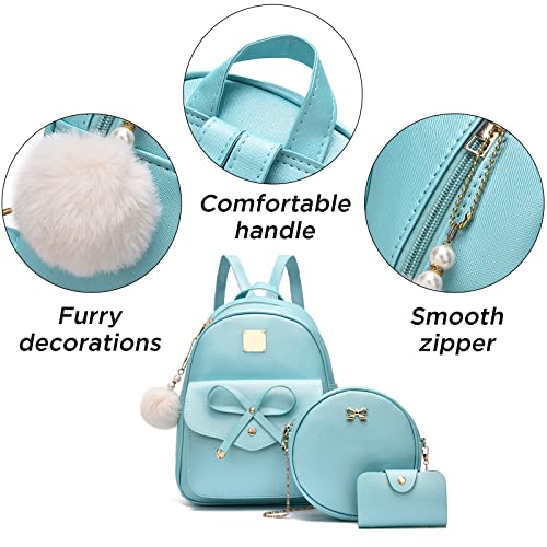 Image of I IHAYNER Girls Bowknot 3-Pieces Fahsion Leather Backpack Backpack Purse for Women Rucksack for Ladies Shoulder Bag