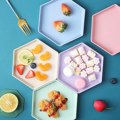 Incauca 5 Pack 6 Inch Lightweight Mini Wheat Straw Plates, Reusable Hexagon Dessert Plates, Small Saucers Plates, Plastic Side Dish Plates For Serving Snack Appetizer Salad Fruit, Green #TOP1