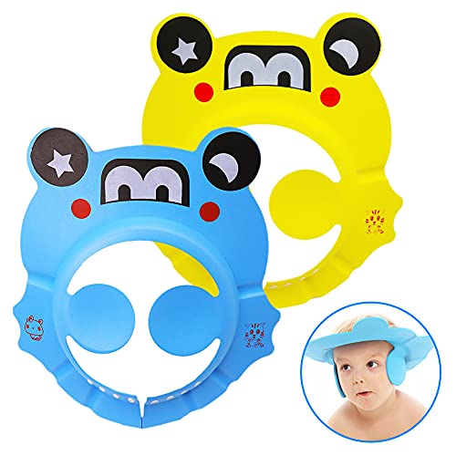 FANDE Gorro de Ducha para Bebés, 2pcs Gorro de Champú de Silicona Suave de Dibujos Animados, Suave Ajustable con Protección Protege Los ojos y las Orejas para Niños Cover