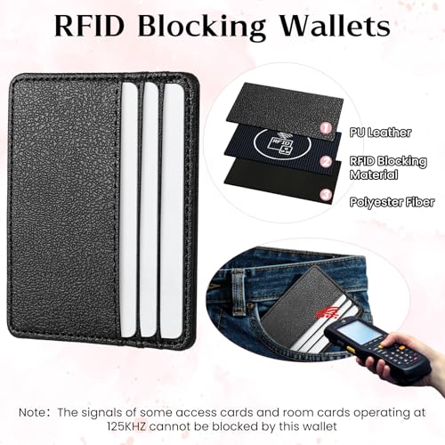Credit Card Holder Wallet 1 Pcs RFID Blocking Leather Slim Wallet, Black Cards Wallets for Man and Women, Minimalist Credit Cards Case, Small Creditcard Protector with 3 Card Slots and 1 Pocket4