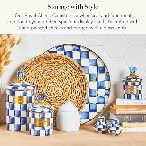 Image of MACKENZIE-CHILDS Enamel Canister, Large, Blue-and-White Royal Check