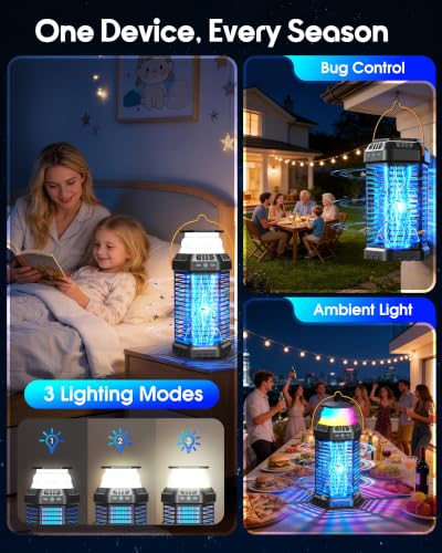 Image of Foldable Solar Bug Zapper, High-Efficiency Mosquito & Fly Zapper, 6000mAh Rechargeable Battery, Solar & USB Charging, 2-in-1 Camping Light for Indoor & Outdoor Use