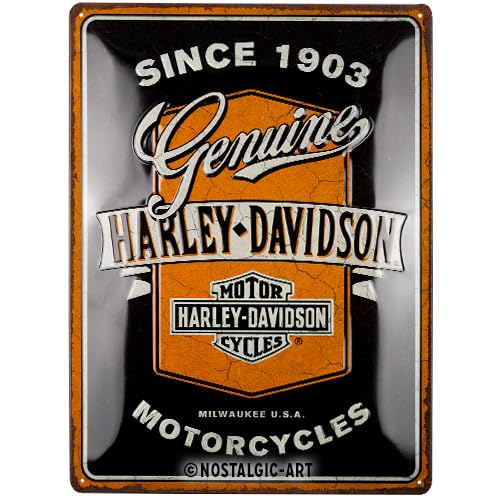 Nostalgic-Art Plaque rétro, 30 x 40 cm, Harley-Davidson – Genuine Motorcycles Ribbon – Idée de cadeau pour motards, en métal, design vintage