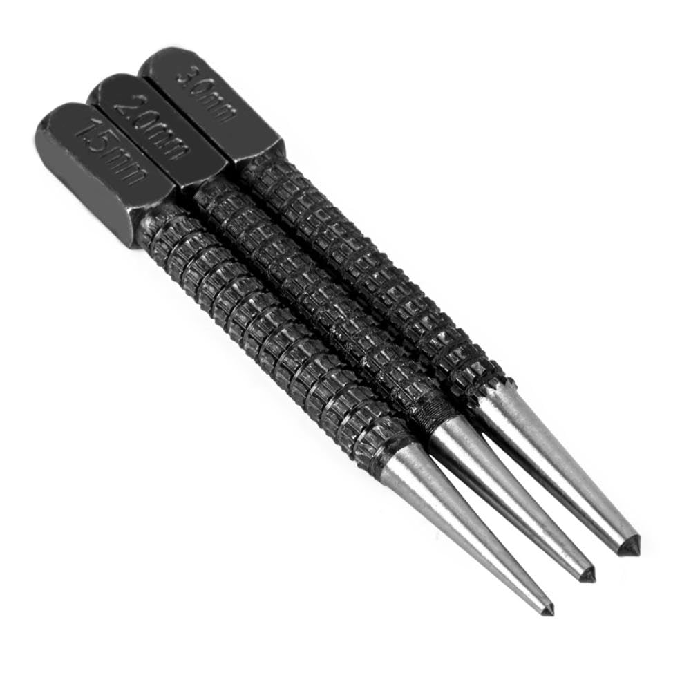Ankörner Satz, 3 Stück Positionierstanzer Durchtreiber und Körner Set für Löcher Bohren, Abtrennen, Abschlagen (1.5mm-3mm)
