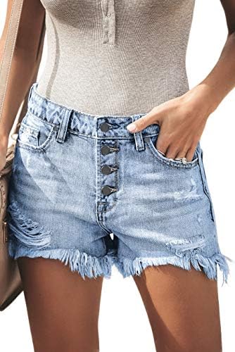 onlypuff Denim Shorts for Women Jeans with Pockets Light Blue Stretchy Shorts M，