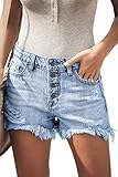 onlypuff Denim Shorts for Women Jeans with Pockets Light Blue Stretchy Shorts M，