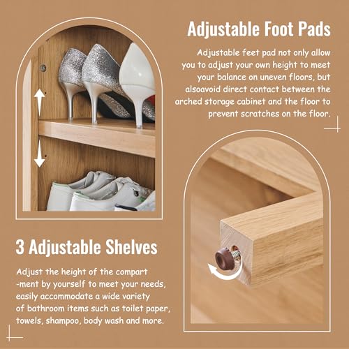 Image of IFBUY 71 inch Tall Arched Bathroom Storage Cabinet, 8-Tier Modern Farmhouse Storage Cabinet with Adjustable Shelves, Wood Freestanding Cabinet for Bathroom, Living Room, Entryway, Hallway (Natural)