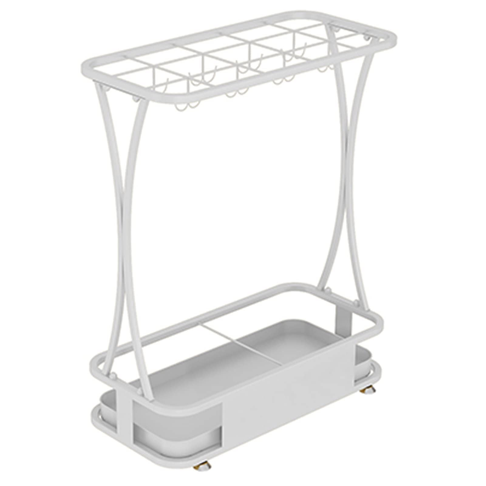 FCXWEVR Modern Metal Umbrella Stand with Drip Tray 15 Holes and 16 Hooks Rectangular Freestanding Cane Holder for Corridor Black