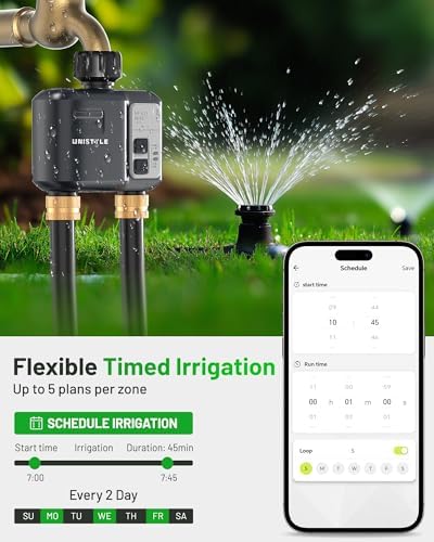 [All-New 2027] 1700FT WiFi Sprinkler Timer 2 Zone, Unistyle Smart Hose Timers Compatible Alexa & Google Voice and App Control, Water Timer for Garden Hose with Auto & Manual Modes for Garden Lawn - 4