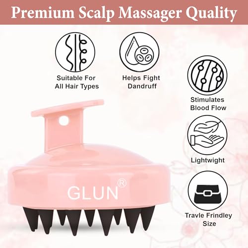Image of GLUN Pack of 2 Scalp Shampoo Brush - Silicone Hair Scalp Massager for Dandruff Removal & Deep Cleansing (Peach)