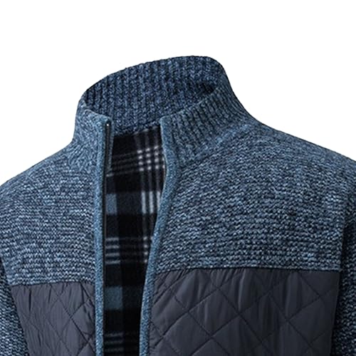 Mens Quilted Cardigan Sweaters Full Zip Up Stand Collar Slim Fit Sweater Casual Knitted Sweater with Pockets4