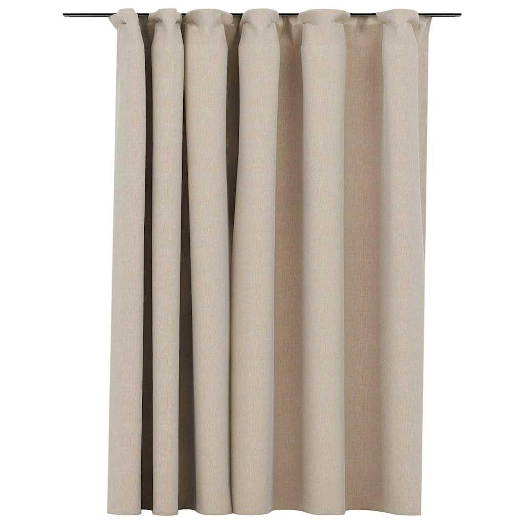 Lniana zasłona zaciemniająca z haczykami 290 x 245 cm beżowa | 100% poliester, można prać w pralce, prywatność, salon i sypialnia, karnisz nie jest dołączony