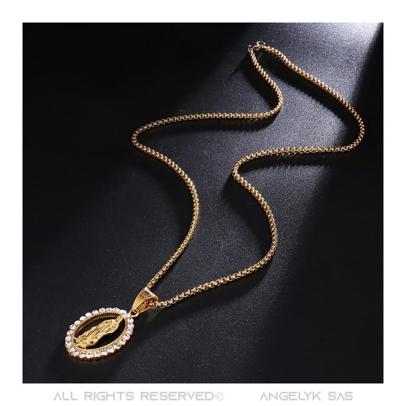 BOBIJOO Jewelry - Pendentif Collier Vierge Marie Priante Oval Faux Diamants Acier Inoxydable Plaqué Doré Or