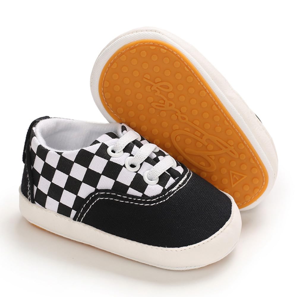 Clowora Unsex Baby Boys Girls Canvas First Walkers Shoes,Infant Non Slip Soft Sole Toddler Flat Lazy Loafers Sneaker (041/Black Rubber Sole, 3-6 Months)