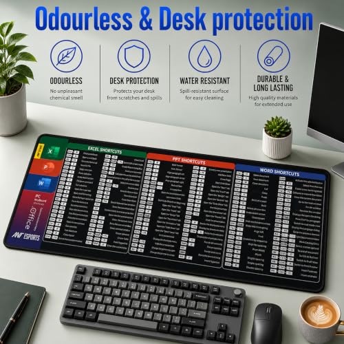 Image of Ant Esports Microsoft Office Shortcuts Mouse Pad 300 x 800 mm Extended Desk Pad for Excel Word PowerPoint Office Desk Mat Non-Slip Rubber Base Stitched Edges