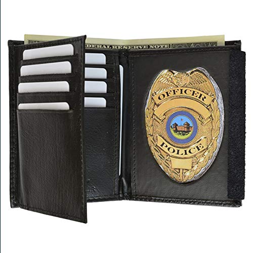 Generic 1 RFID Blocking Leather Wallet Badge Holder Sheriff Officer ID Police Shield Blk,Black2