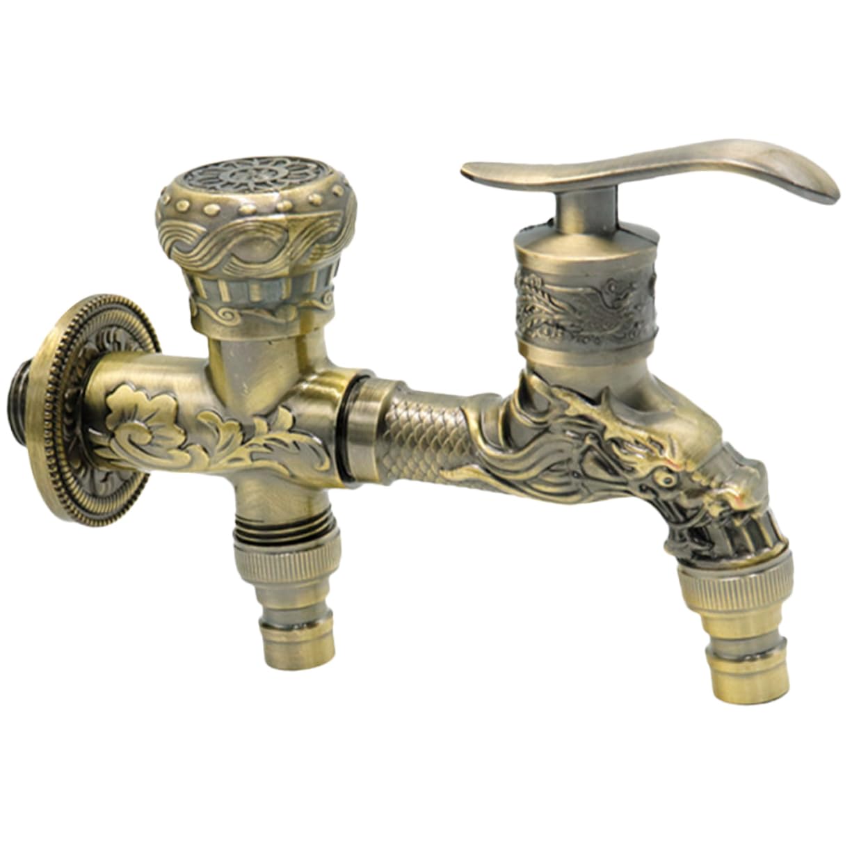 Rubinetto Vintage Doppia Uscita in Lega di Zinco per Lavanderia e Cucina, Rubinetto da Parete Anticato per Lavatrice e Uso Esterno, Accessorio Funzionale per Stile Casuale