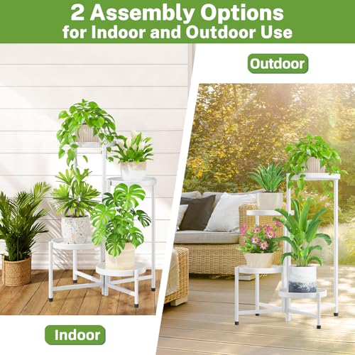 Image of iDavosic.ly 4 Tier Large Plant Stand Indoor, 10 Inch Wide Tall Corner Metal Plant Stands Outdoor for Multiple Plants, Folding Tiered Flower Display Holder Rack Shelf, White
