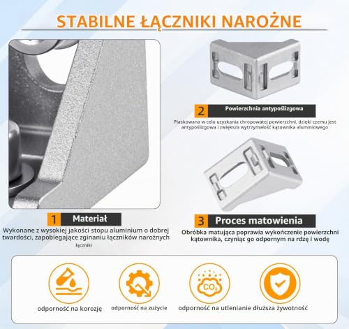 Anstore Profil aluminiowy, kątowy materiał mocujący, 24 sztuki, profil aluminiowy 40 x 40 cm, łączniki kątowe, łącznik narożny, uchwyt ścienny, 90 stopni, do profilu podpór, drukarki 3D, routera CNC