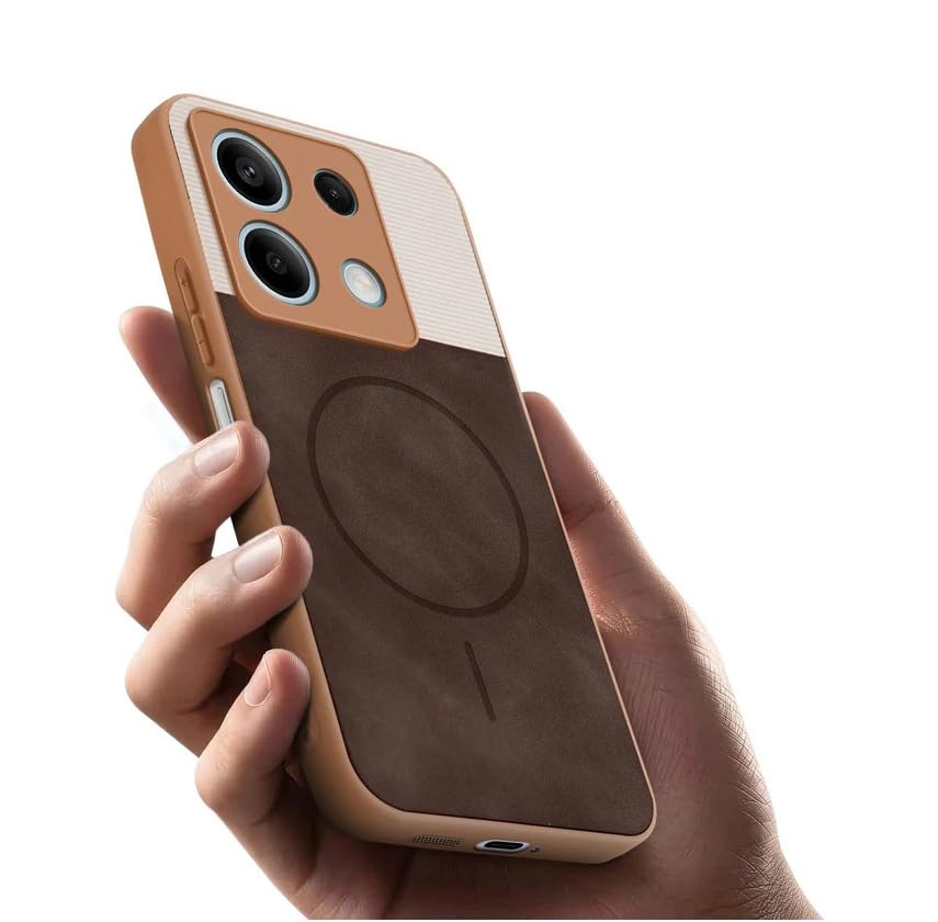Image of Bintage CASE Dual-Leather Mac Safe Design Phone Case| Soft Touch Finish | Full Camera Protectection Back Cover Compatible for Redmi Note 13 5G - White & Choco Brown