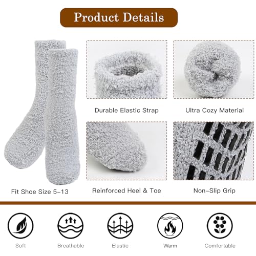 Image of AIBFRID Slipper Socks with Grips for Women Men, Mens Non Slip Ankle Fuzzy Soft Fluffy Sleep Socks Winter Thick Warm Cozy Grip Hospital Socks for Women Girls