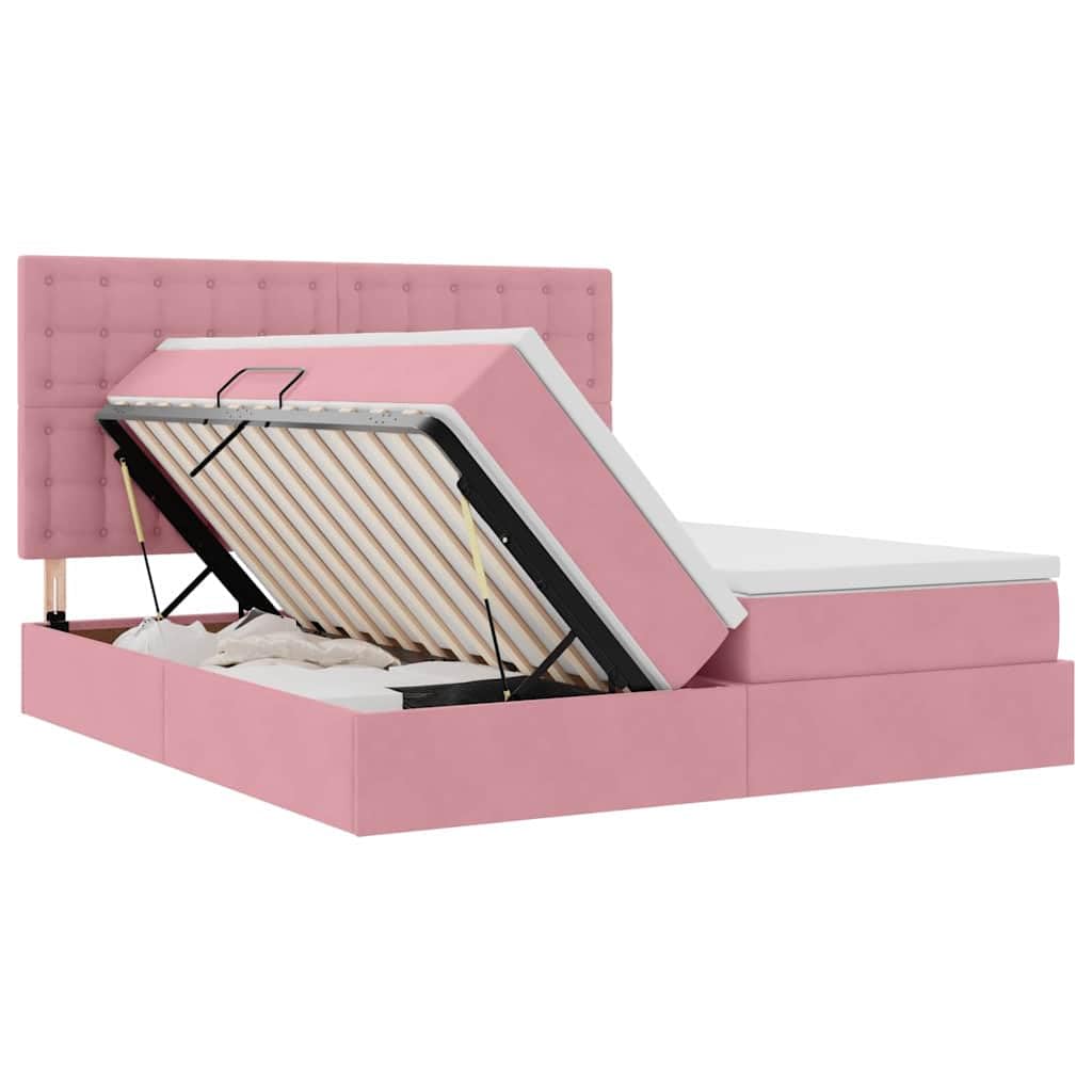 Cama de almacenamiento de terciopelo rosa 180 x 200 cm con elevación hidráulica, marco de metal resistente y colchón de densidad media, elegantes muebles de dormitorio para parejas