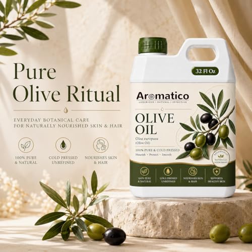 Image of AROMATICO Olive Oil for Skin, Hair and Body Care, Multipurpose Carrier Oil for Massage, Scalp Care, Dry Skin Routine, DIY Beauty and Natural Glow - 946 ml