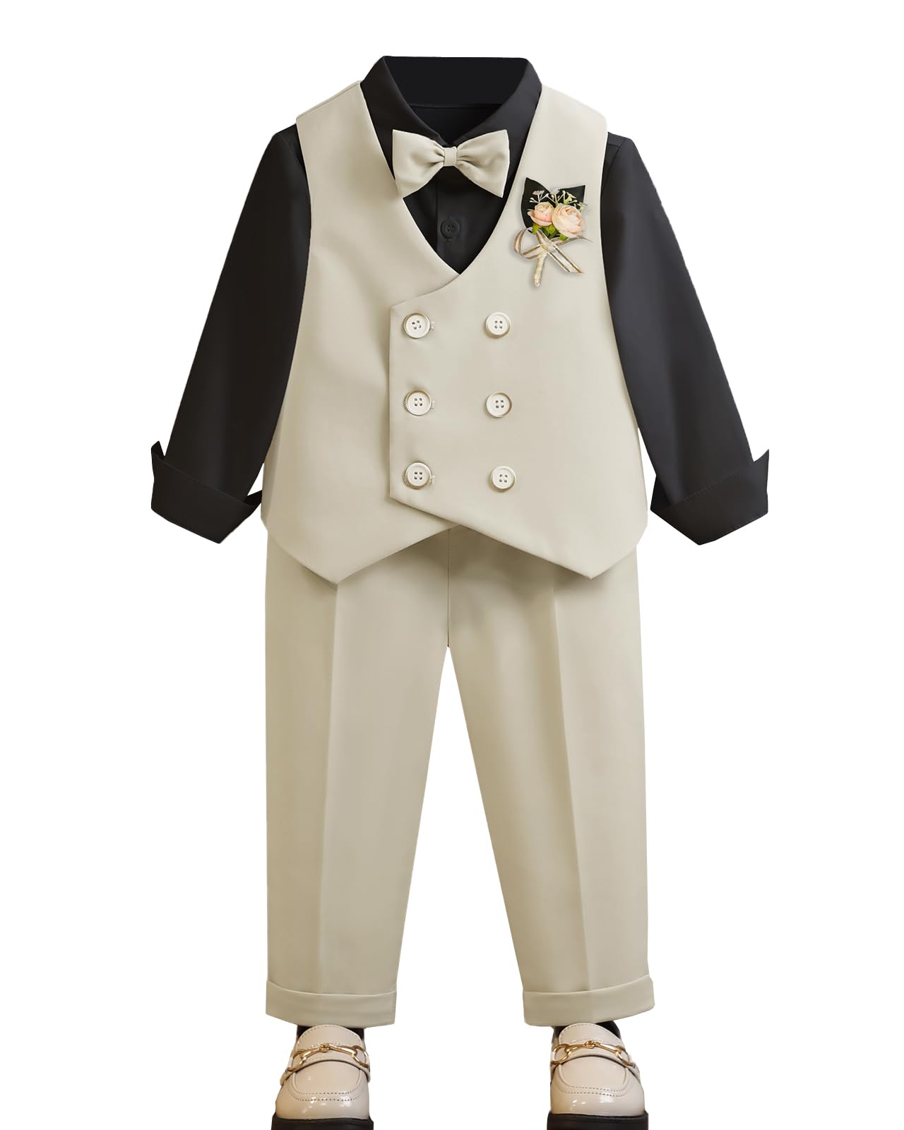 Vêtement Cérémonie Costume Garçon 5 Pièces Gentleman - Chemise Gilet Pantalon Nœud Papillon Broche Baptême Costume Garçon Gentleman Chemise Gilet Pantalon Nœud Papillon Baptême Mariage
