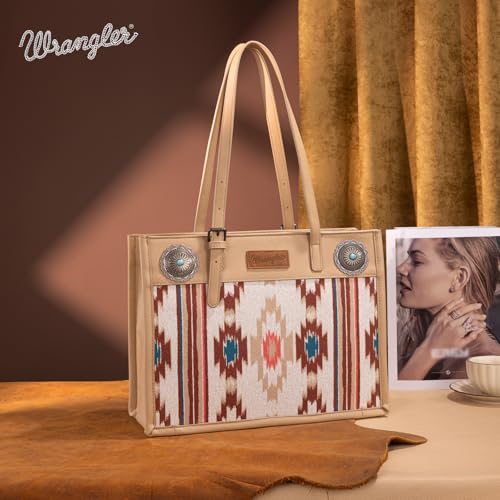 Wrangler Aztec Work Shoulder Bag with Zipper Turquoise Southwestern Canvas Top Handle Handbags Laptop Tote Bag for Women WG198-8121TN — view 3