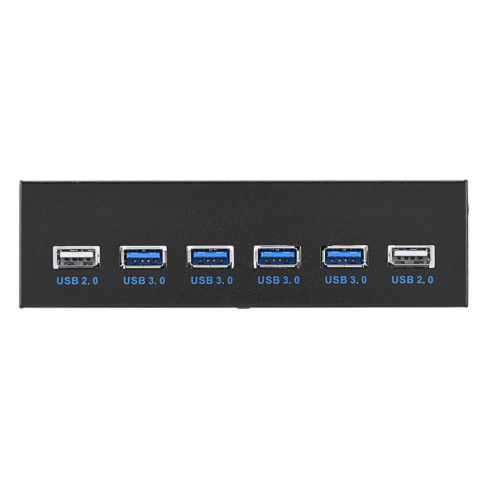 ASHATA USB 3.0 Pannello Anteriore, Pannello Anteriore Super Speed 4 Hub USB 3.0 + 2 USB 2.0 Hub, Hub USB Multifunzione USB 3.0 da Pannello Frontale da 5,25 Pollici con PC SATA per PC Computer