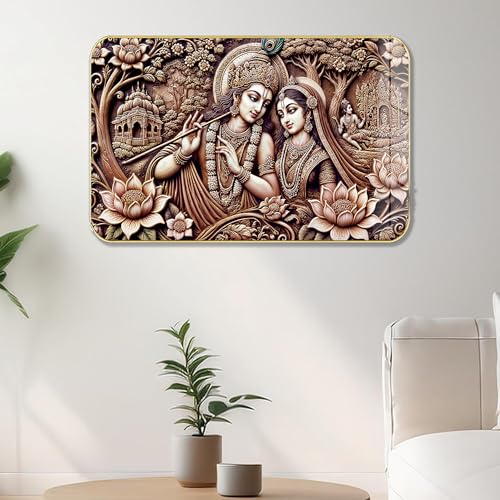 Image of Masstone Radha Krishna Crystal Embedded High Gloss Wall Painting, Golden Slim Frame, 45x30 Cm Wall Art for Living Room, Bedroom, Office & Home Decor (HG14)