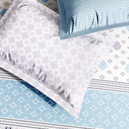 Image of Wakefit Premium 100% Cotton 300 TC Flat Bedsheet with 4 Pillow Covers | King Size (104 x 104 inch) | Gabriel