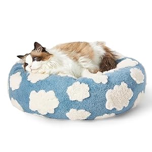 LE SURE Donut Cat Beds for Indoor Cats – Small Round Dog Bed for Calming Pets as Gift with Washable Cover, Cute Modern Puppy Beds with Jacquard Shaggy Plush & Anti Slip Bottom, 20 Inch, Blue