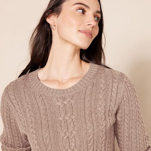 Image of Amazon Essentials Women's Regular Fit Soft Cotton Cable Knit Ribbed Crewneck Sweater (Available in Plus Size)