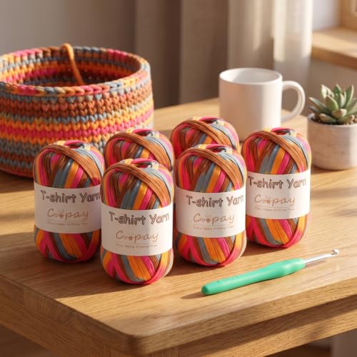 Image of Coopay 6 Pack T-Shirt Yarn for Crocheting, Elastic Fabric Yarn (Sunrise)